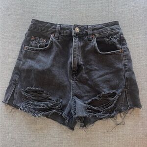 Top Shop Moto Cutoff Black Distressed Shorts Size 26